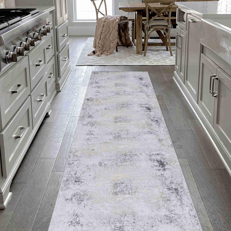 Gray Washable Area Rug, Runner 2'6" x 10'