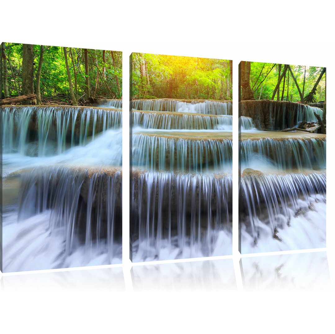 3-tlg. Leinwandbilder-Set Schöner Wasserfall im Regenwald, Fotodruck