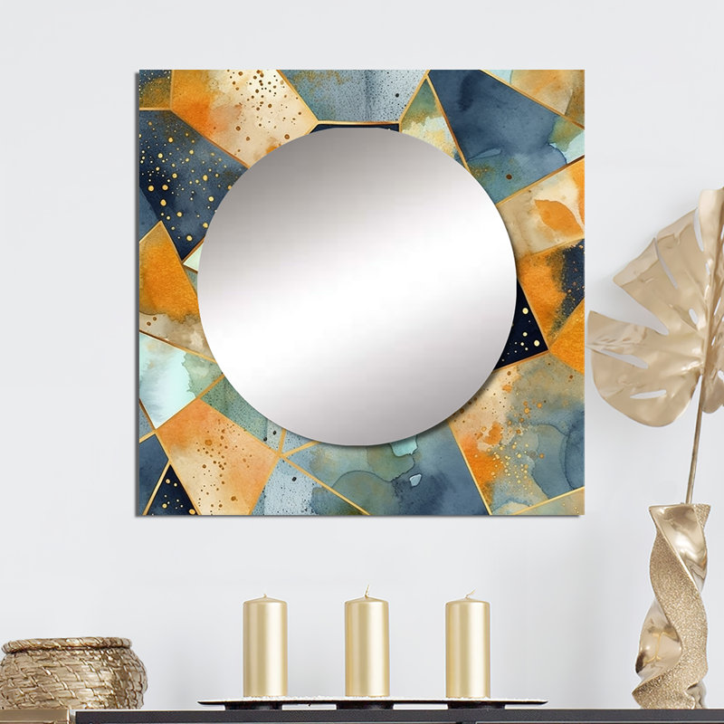 Jaquae - Grand miroir carré géométrique abstrait pour décoration murale, 23 po x 23 po