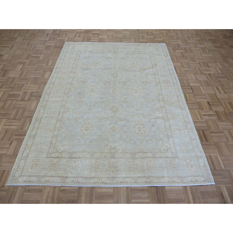 Tapis décoratif en laine noué à la main bleu ciel unique 6 pi x 8 pi 4 po Ezrah
