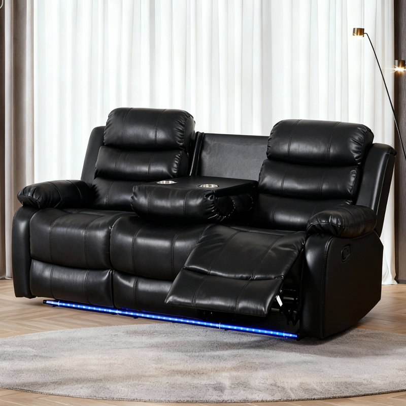 Canapé multifonctionnel 77,17 po avec inclinable et porte-gobelets, Noir