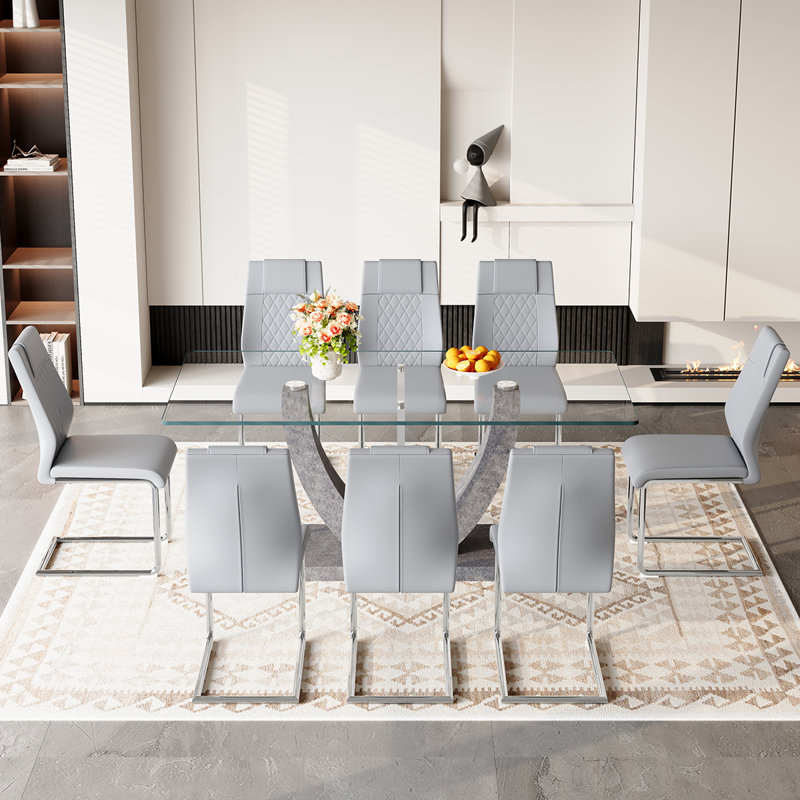 Ensemble de table de salle à manger moderne, table de salle à manger rectangulaire avec chaises, 9 pièces : table, 8 chaises