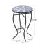 Outdoor Round Side Table With Mosaic-Style Top And Curved Iron Legs, End Table-Blue ,Wihte And Matte Black