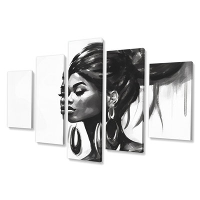 Noir et blanc femme afro-américaine I - Portrait, reproduction sur toile - 5 panneaux