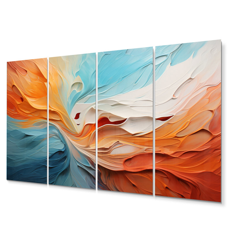 «Teal Orange Bold Abstract Flow Collage I», ensemble de reproductions d'art en métal