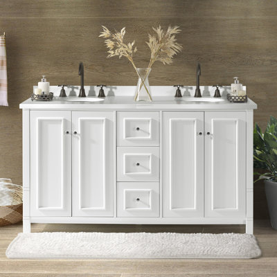 Williamsburg 60” Double Sink Bathroom Vanity Cabinet, White (Top Not Included)