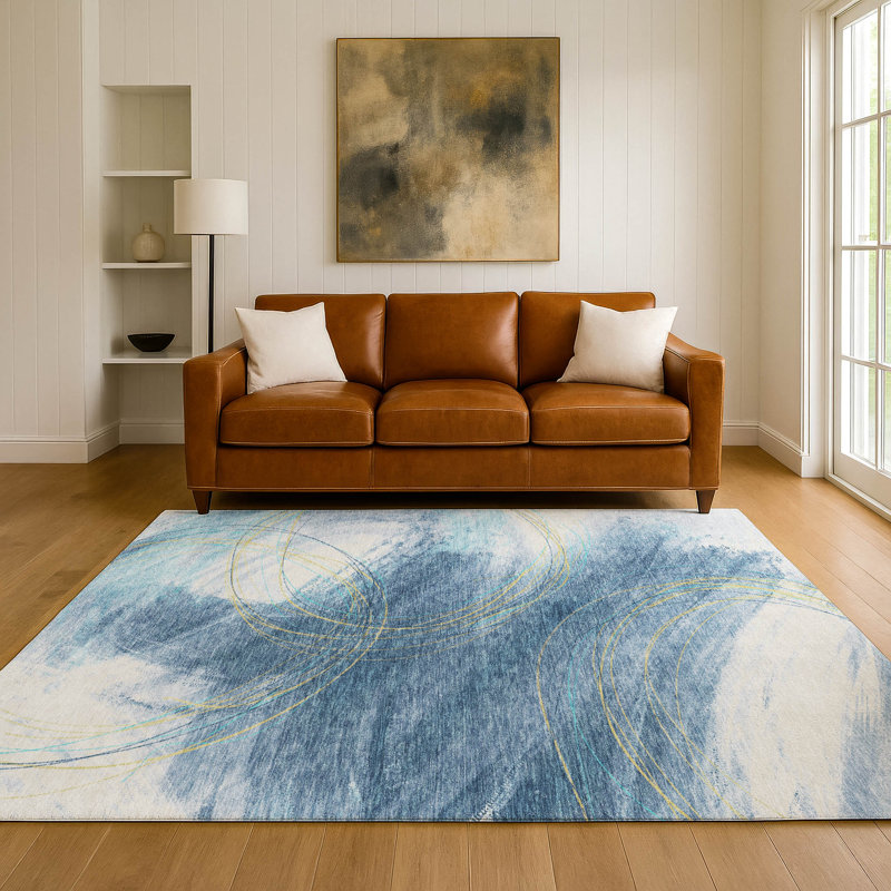 Tapis abstrait lavable à la machine de qualité supérieure Mayfield AMF2396, Ciel, 3' x 5'