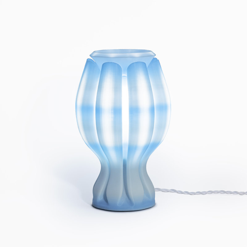 Flower 13" Tropical Coastal Plant-Based PLA 3D Printed Dimmable LED Table Lamp, Blue/White