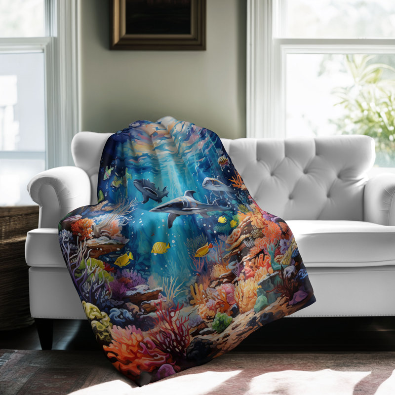 Marine Melody - couverture sherpa de qualité supérieure 1 pièce - reproduction d'art luxueuse, Grand lit