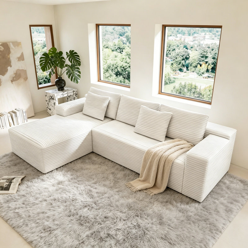 104.3" Cloud Sectional Couch With L-Shape Chaise,Modern Modular Sofa With Deep Seat, Upholstered Couches For Living Room Bedroom,No Assembly Required(Plush Corduroy Fabric)