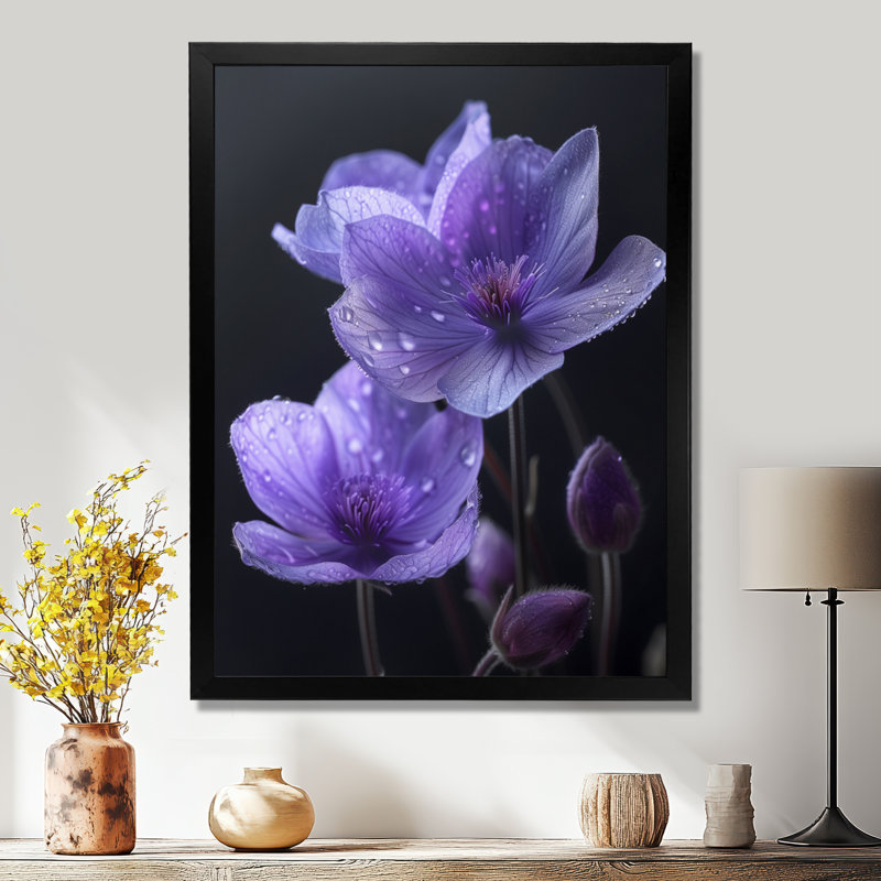 Mono mauve noir Buttercups Moonlit Kiss - Buttercups Wall Art, Toile encadrée noire simple, H 20 po x l 12 po x P 1 po