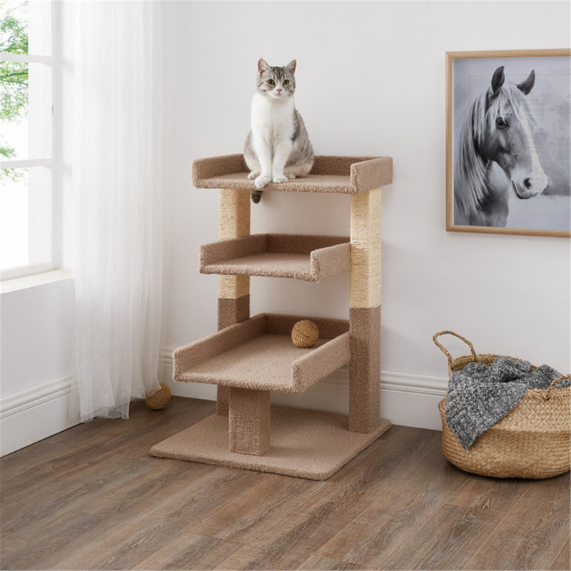 Totnes  3-Tier Cat Tree Tower; Cat Condo with Perch; Sturdy Cat Towers for Large Cats Indoor, Beige