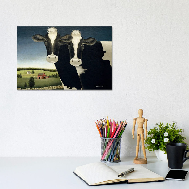 Two Cows by Lowell Herrero - Wrapped Canvas Painting, 20.32 cm H x 30.48 cm W