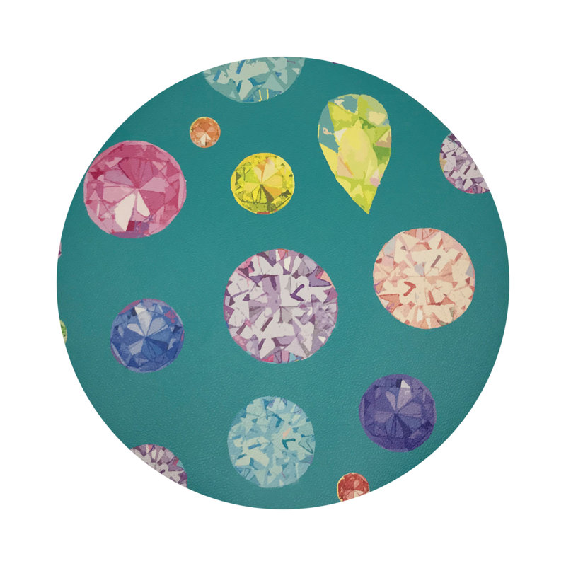 Jewel White Vegan Leather Round Coasters, Cyan