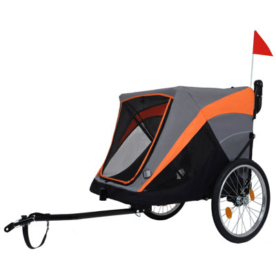 2-in-1 Bike Trailer & Push Cart for Pets - Detachable Bike Hitch & Push Handle Included - Quick Release Wheel, Internal Leash, Dual Cup Pockets and Un
