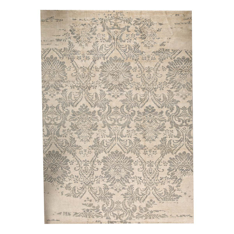 Tapis ivoire et gris noué à la main de haute qualité