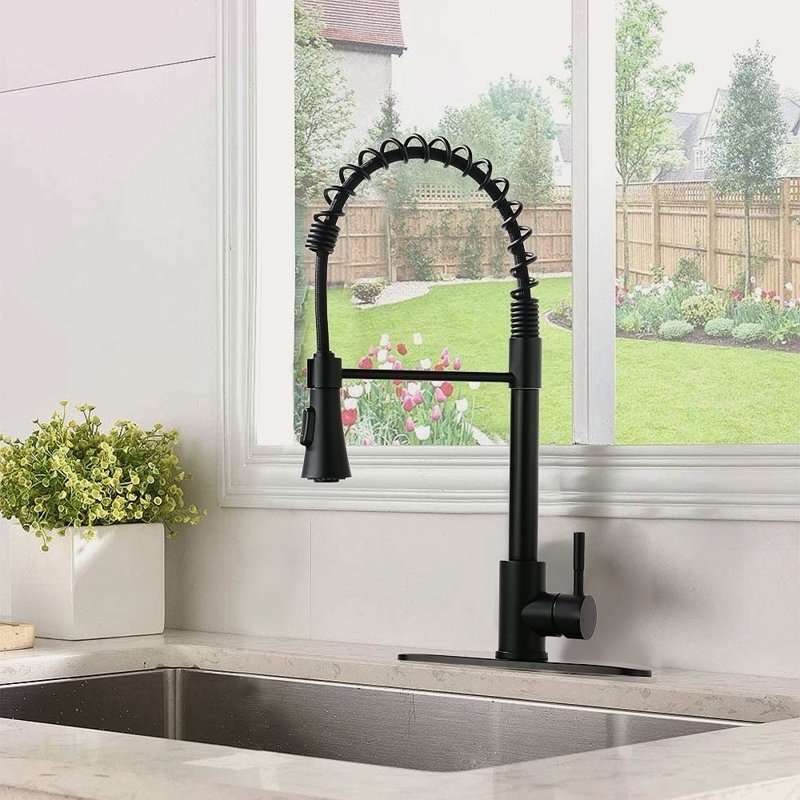 Commercial Kitchen Sink Faucet With Deck Plate, Matte Black
