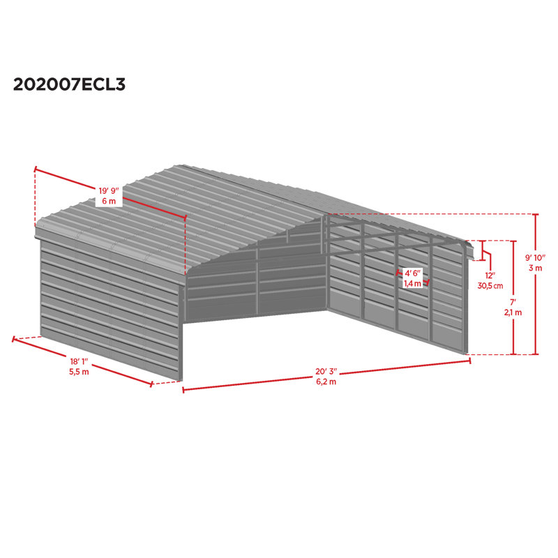 Steel Carport With 3 Wall Kits, 20X20X07, White