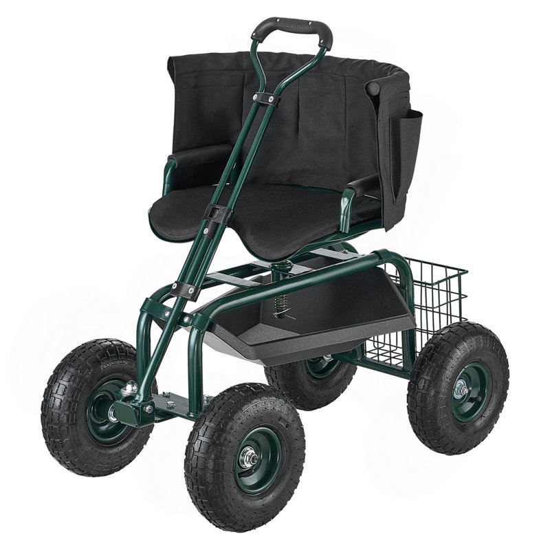 Chariot de jardin roulant avec siège pivotant et poignée extensible