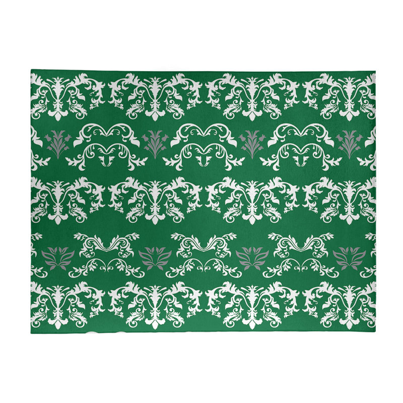 Tapis vert / blanc Damask, Rectangle 8 pi x 10 pi