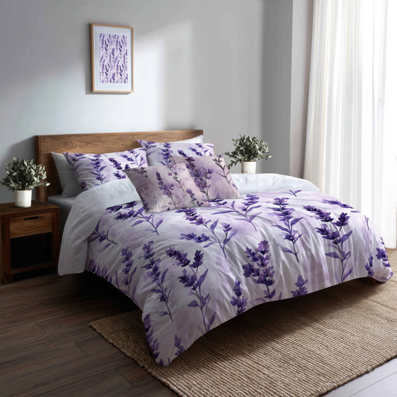 Ensemble d'édredon 6 pièces Girls Calming Florals - Ensemble de literie édredon Serene Soft Lavender Dreams