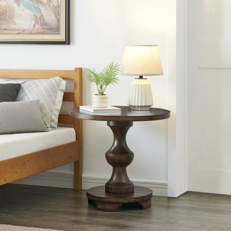 Caesar Traditional Round Pedestal End Table, Black, Brown