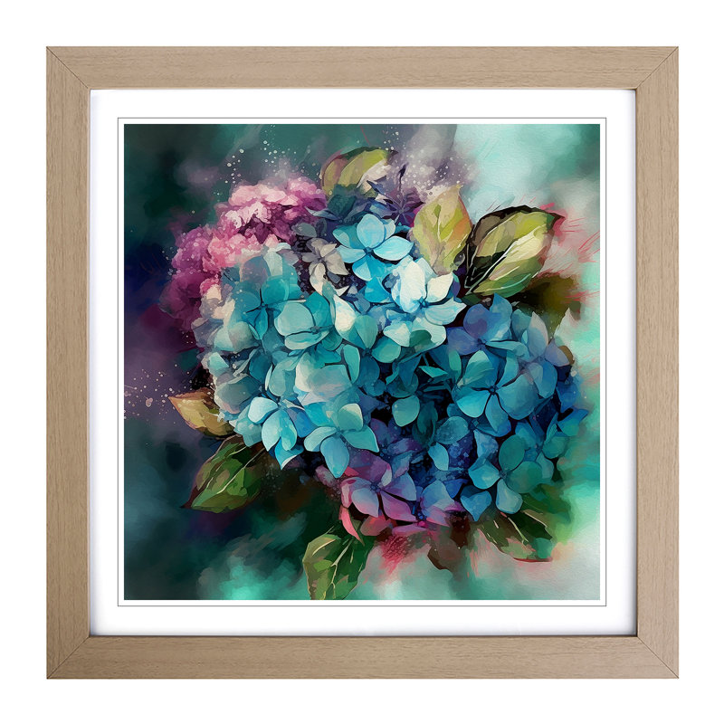 Hydrangea Abstract - Single Picture Frame Print on Wood, Oak