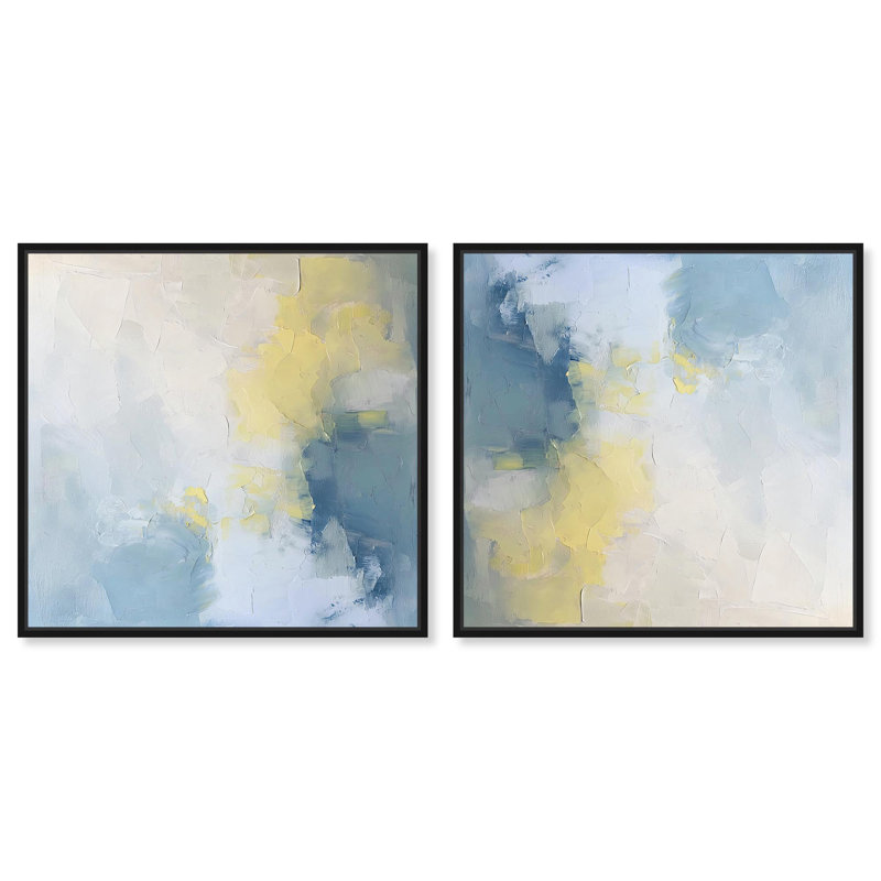 Earth and Ether Set Canvas Bright Modern by Art Remedy, 13" H x 13" W, Black Framed
