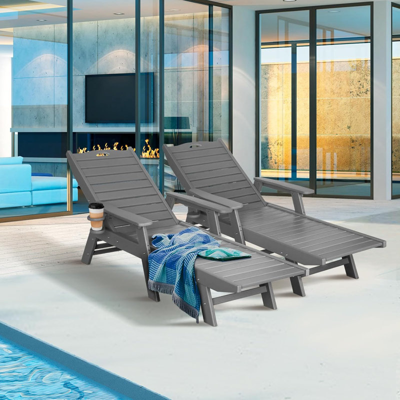 Outdoor Chaise Lounge Hdpe Reclining Chair, Gray