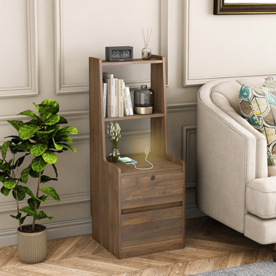 Nightstand With Charging Station, Smart Nightstand With Night Light, Modern Night Stand With Bookshelf, Bedside Tables With Storage Cabinet For Bedroom
