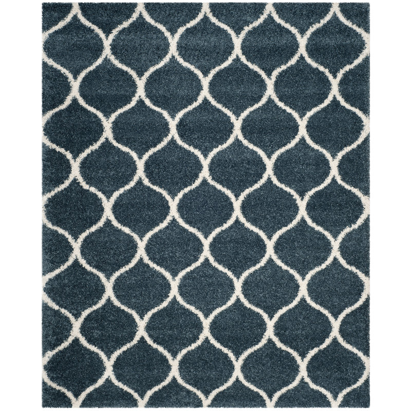 Tapis à poils longs Darrold Hudson, Rectangle 8 pi x 10 pi, Bleu / Ivoire