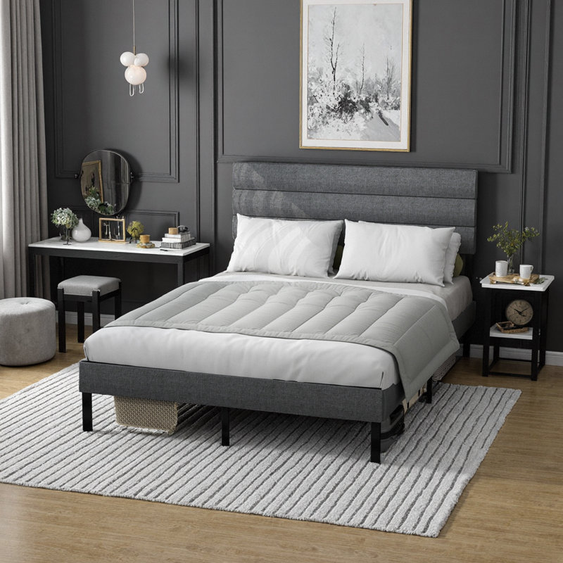 Base de lit tapissier moderne pleine grandeur avec rangement sous le lit et tête de lit de 14 po - sommier non requis