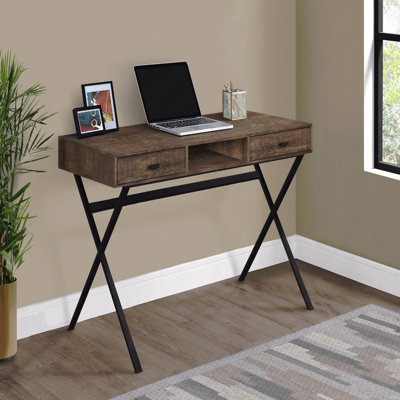 Bureau d'ordinateur, bureau personnel, ordinateur portable, tiroirs de rangement, L 48 po, bureau, stratifié brun, métal noir, contemporain, moderne