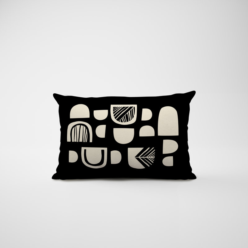 Polyester / Mélange de polyester Housse de coussin rectangulaire intérieure / extérieure lombaire et insert, Noir