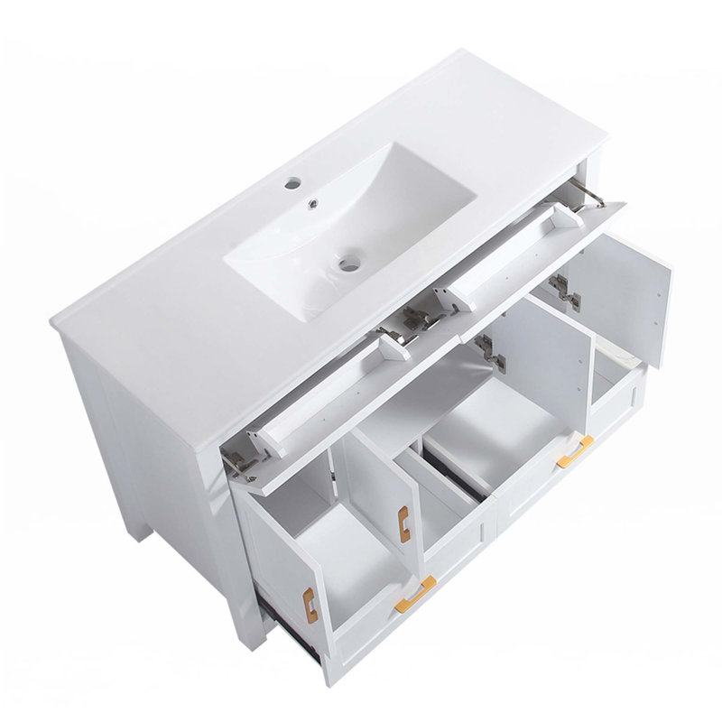 48" Bathroom Vanity With Ceramic Sink Combo, White