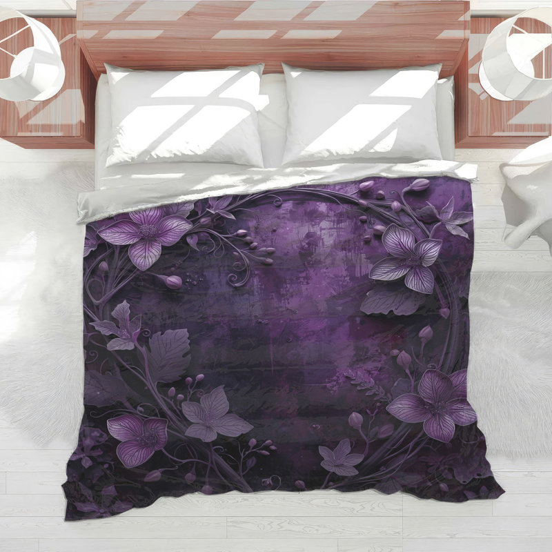 Purple Floral Arrangement Comforter, Queen