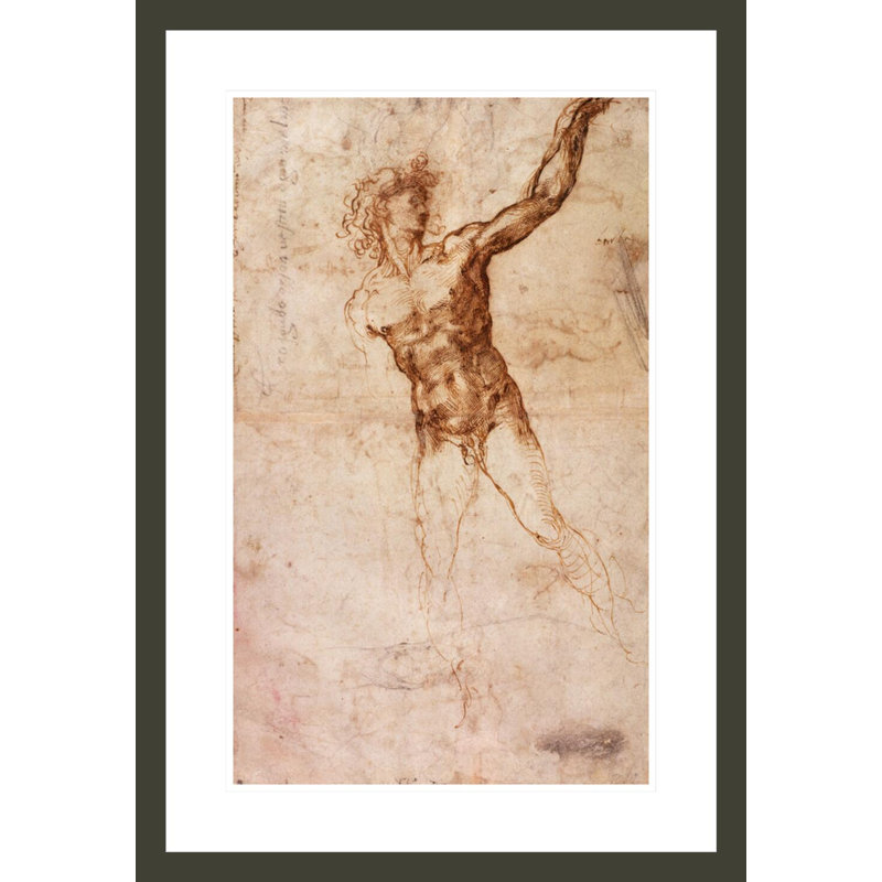 Esquisse d'un homme nu (W. 4 recto) par Michel-Ange Buonarroti - Estampe numérique encadrée, H 29,5 po x l 20,42 po
