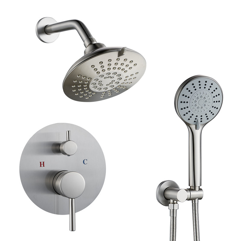 Single Handle 6-Spray Round Shower Faucet 2.5 GPM With High Pressure Shower Head And Hand Shower , Brushed Nickel