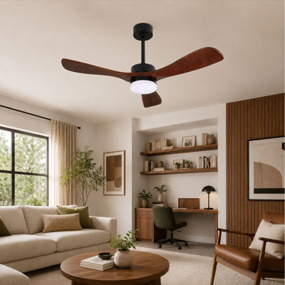 52 Inch Solid Wood Ceiling Fan with Dimmable LED Light Remote and Smart App Control 6-Speed Quiet Reversible DC Motor for Living Room