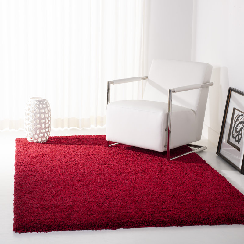 Angeliya Shag Performance Solid Color Rug, Square 4', Red
