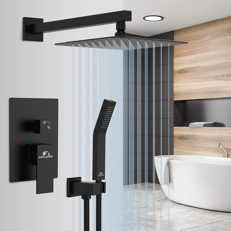 Ensemble de robinets de douche à pluie à fixation murale 10 pouces noir mat