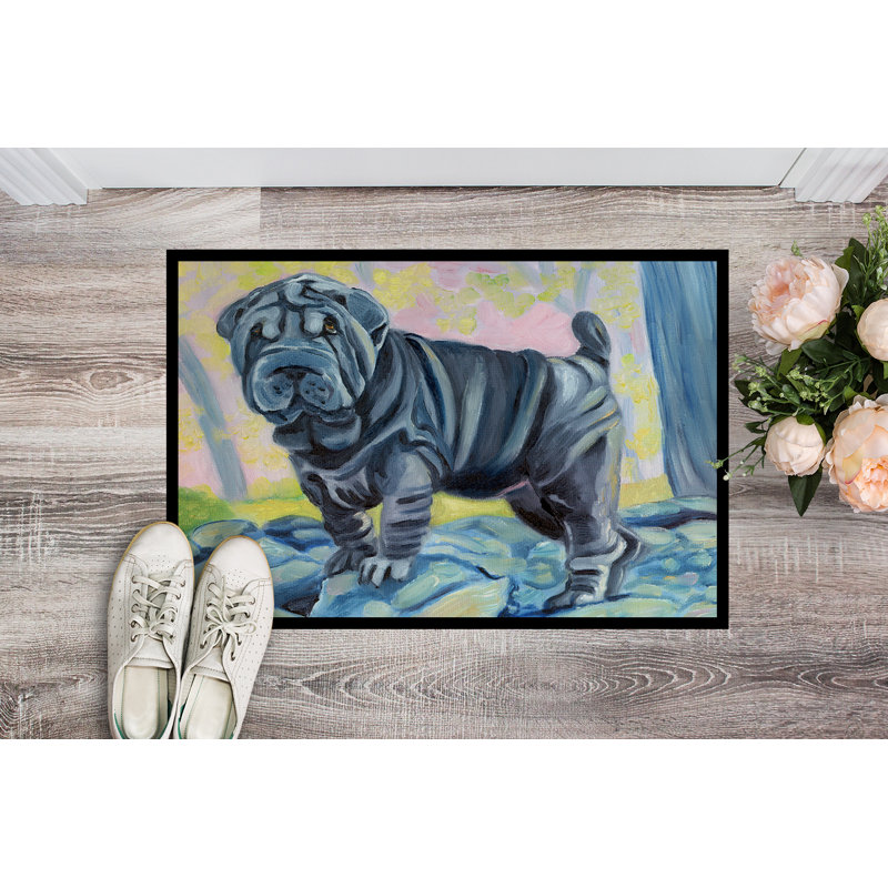 Paillasson d’extérieur antidérapant à Shar Pei vintondale, Rectangle 1 pi 6 po x 2 pi 3 po