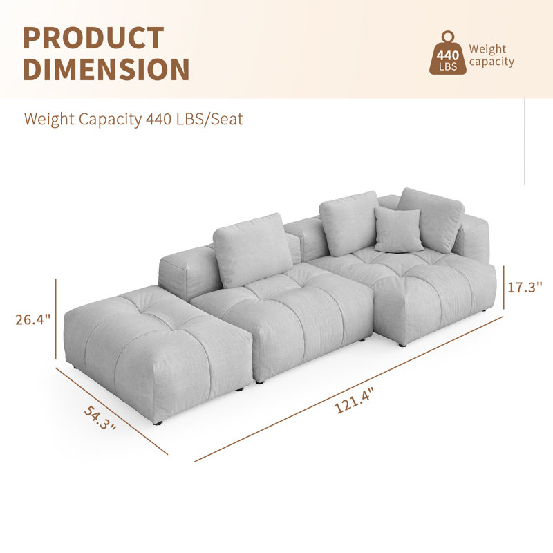 Canapé modulaire modulaire, siège à combinaison profonde surdimensionné, housses de coussin amovibles et lavables, tissu, rembourrage en duvet