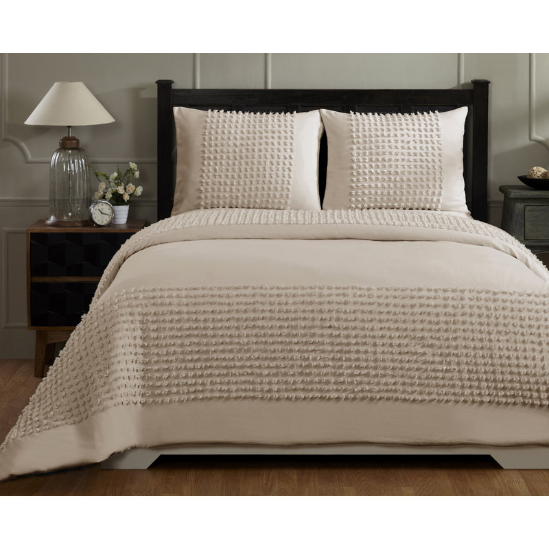  Ensemble d'édredon 100% coton avec taies décoratives 3 pièces, Beige, Édredon simple + 1 Taie décorative