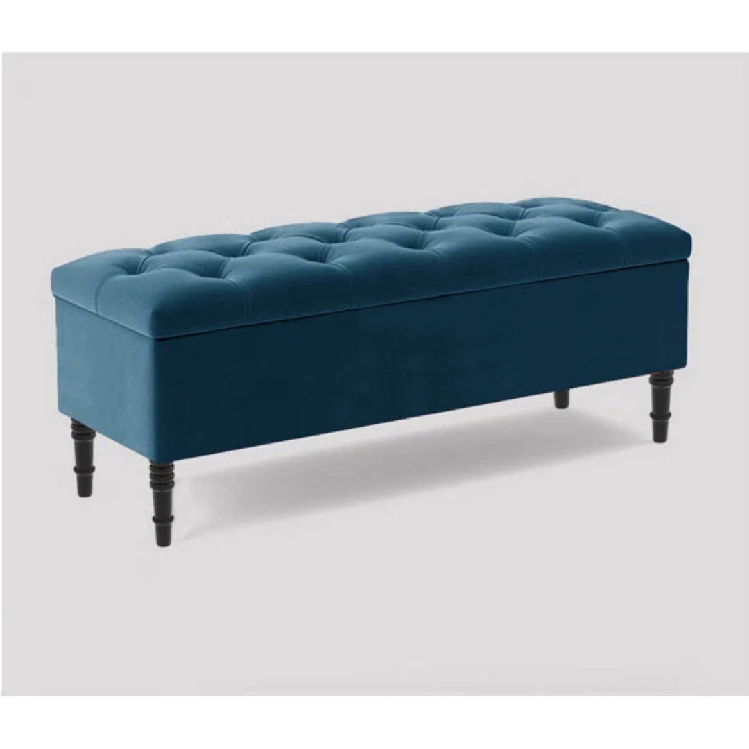 Swiss Chesterfield Ottoman Storage Bench - Upholstered Plush Velvet Shoes Bench with Black Turned Wooden Legs