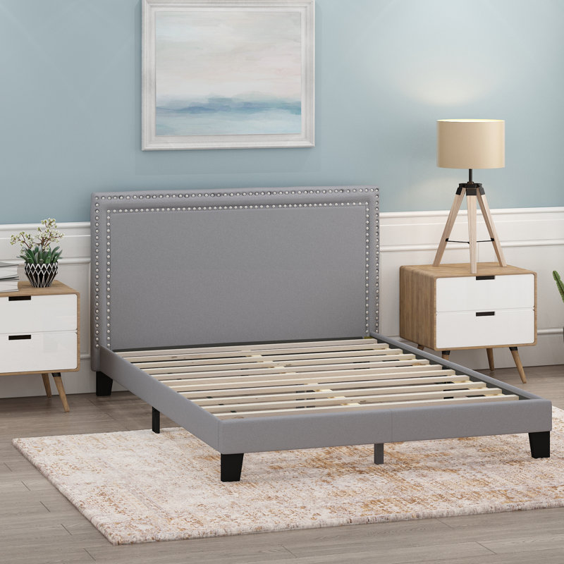 Alpern Upholstered Double Row Nail Head Bed Frame, Double (4'6)