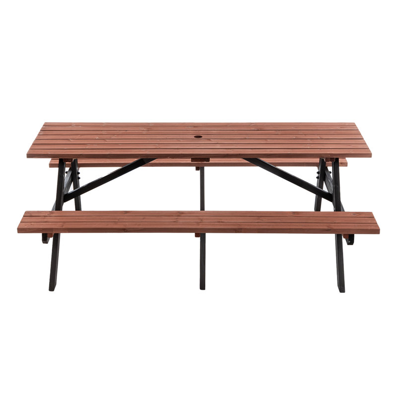 Ensemble de table de pique-nique 75 po en bois massif brun rustique pour l'extérieur avec trou pour parasol
