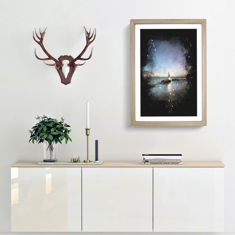 Penmon Lighthouse in Anglesey Wales - Picture Frame Graphic Art Print, Oak Framed, 87cm H x 62cm W x 2cm D