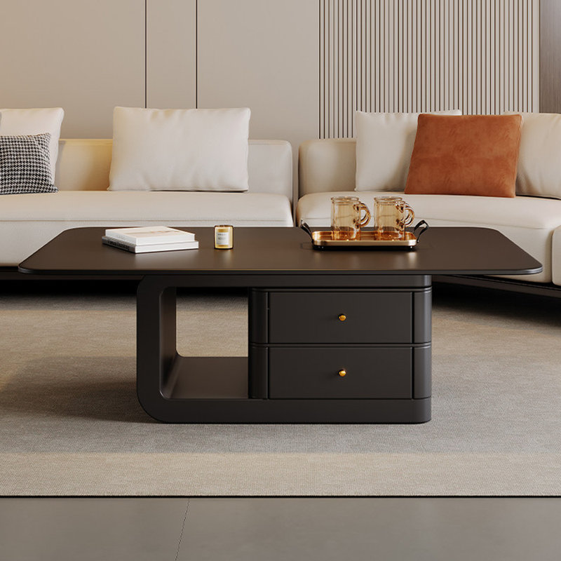 Simple Small Apartment Storage Coffee Table Set, Black, Black, 16.53" H x 51.18" L x 27.55" W