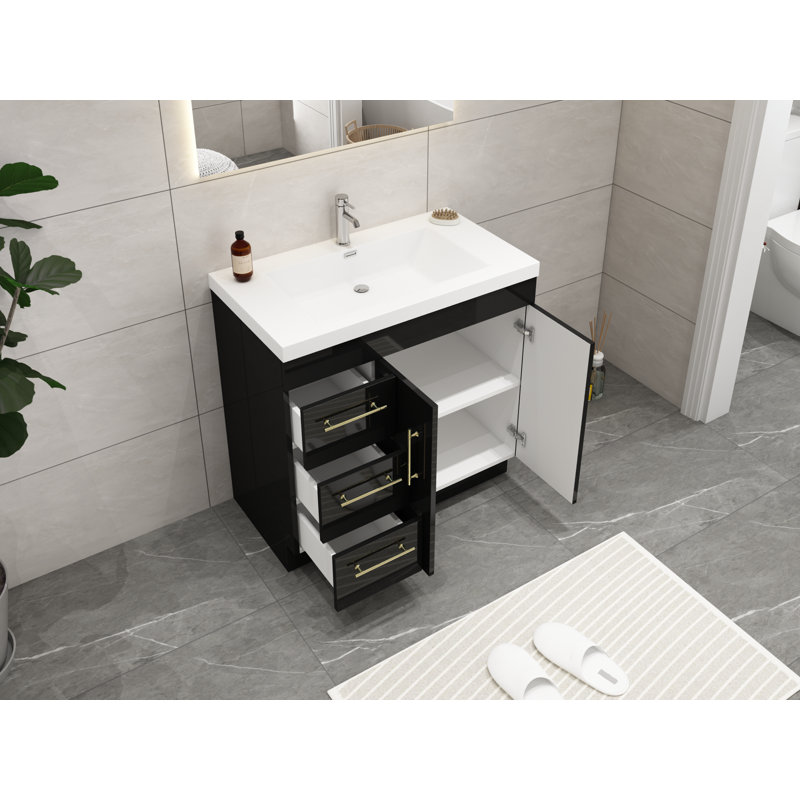 Ensemble de meuble-lavabo simple 36 po Carliss, Noir, Or